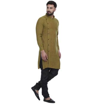 Green Plain Rayon Men Kurtas 2