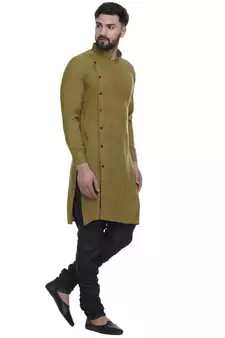 Green Plain Rayon Men Kurtas