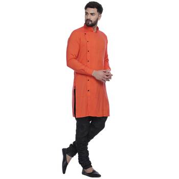 Orange Plain Rayon Men Kurtas 2