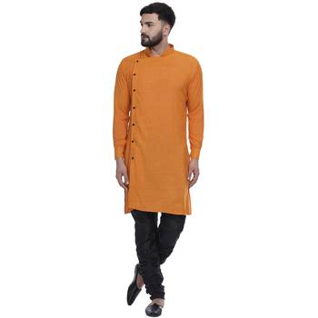 Orange Plain Rayon Men Kurtas 1