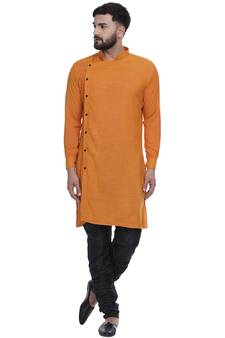 Orange Plain Rayon Men Kurtas