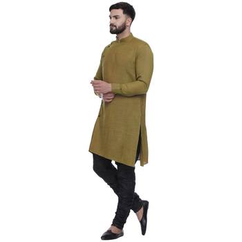 Green Plain Rayon Men Kurtas 3