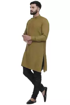 Green Plain Rayon Men Kurtas