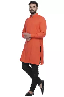 Orange Plain Rayon Men Kurtas