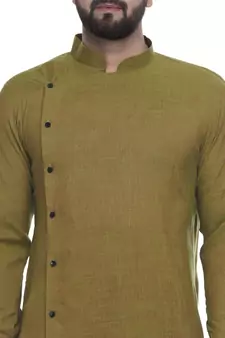 Green Plain Rayon Men Kurtas