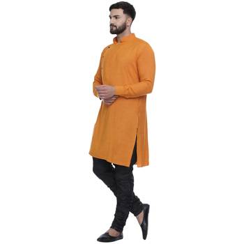 Orange Plain Rayon Men Kurtas 2