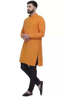 Orange Plain Rayon Men Kurtas
