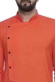 Orange Plain Rayon Men Kurtas