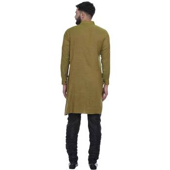 Green Plain Rayon Men Kurtas 5