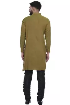 Green Plain Rayon Men Kurtas