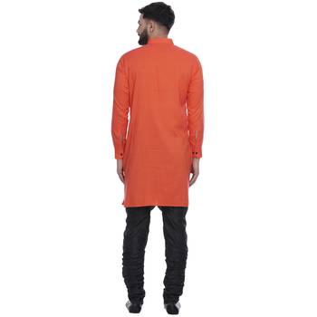Orange Plain Rayon Men Kurtas 5
