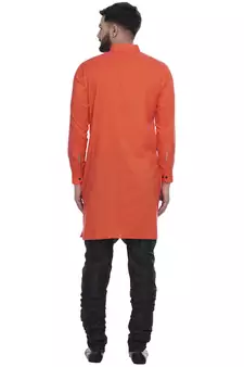 Orange Plain Rayon Men Kurtas