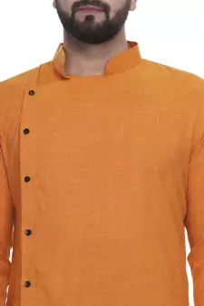 Orange Plain Rayon Men Kurtas