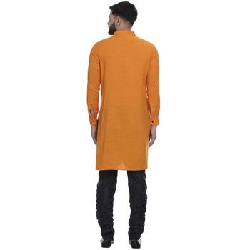 Orange Plain Rayon Men Kurtas 5