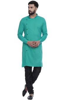 Green Plain Rayon Men Kurtas