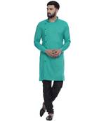 Green Plain Rayon Men Kurtas