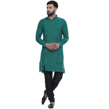 Green Plain Rayon Men Kurtas 1