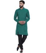 Green Plain Rayon Men Kurtas