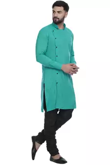 Green Plain Rayon Men Kurtas