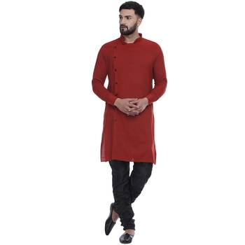 Red Plain Rayon Men Kurtas 1