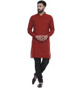 Red Plain Rayon Men Kurtas