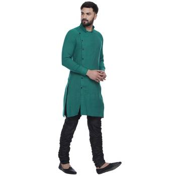 Green Plain Rayon Men Kurtas 2