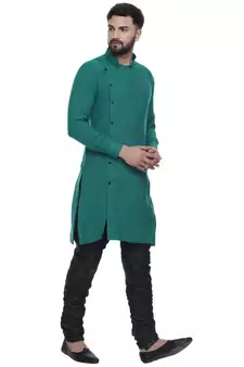 Green Plain Rayon Men Kurtas