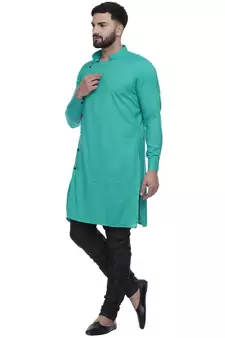 Green Plain Rayon Men Kurtas