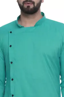 Green Plain Rayon Men Kurtas