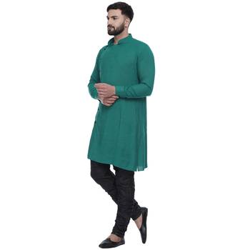 Green Plain Rayon Men Kurtas 3