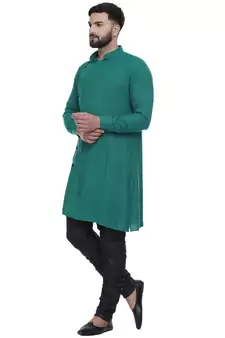 Green Plain Rayon Men Kurtas
