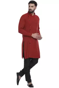 Red Plain Rayon Men Kurtas