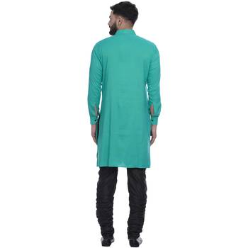 Green Plain Rayon Men Kurtas 5