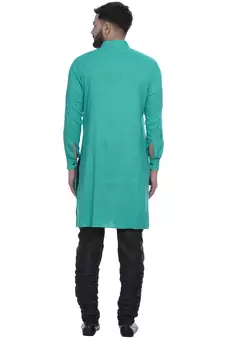 Green Plain Rayon Men Kurtas