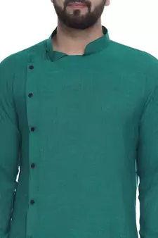 Green Plain Rayon Men Kurtas