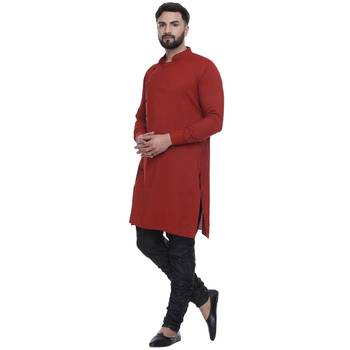 Red Plain Rayon Men Kurtas 3