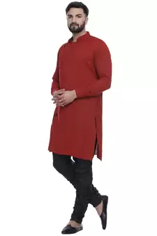 Red Plain Rayon Men Kurtas
