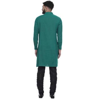 Green Plain Rayon Men Kurtas 5