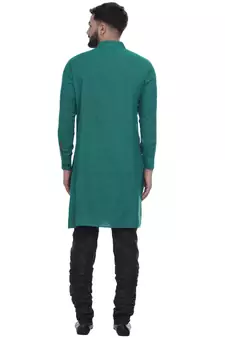 Green Plain Rayon Men Kurtas