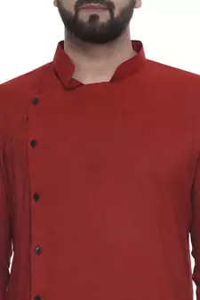 Red Plain Rayon Men Kurtas