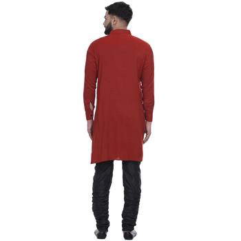 Red Plain Rayon Men Kurtas 5