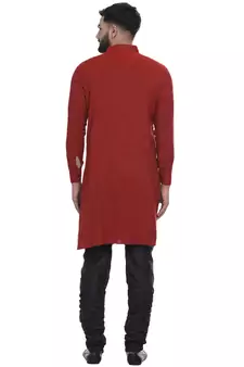Red Plain Rayon Men Kurtas