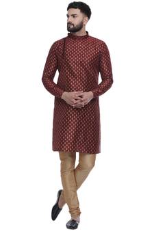 Maroon Brasso Jacquard Men Kurtas