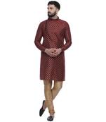 Maroon Brasso Jacquard Men Kurtas