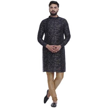 Blue Brasso Jacquard Men Kurtas 1