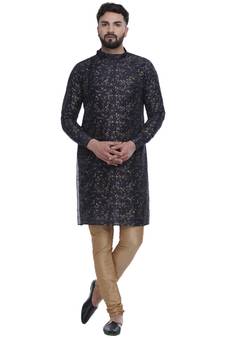 Blue Brasso Jacquard Men Kurtas