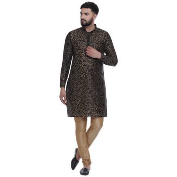 Black Brasso Jacquard Men Kurtas 1