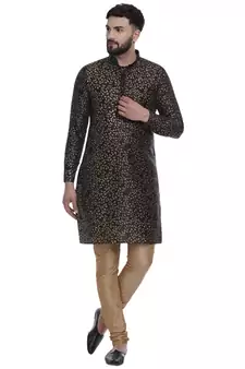 Black Brasso Jacquard Men Kurtas