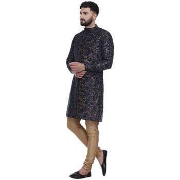 Blue Brasso Jacquard Men Kurtas 2
