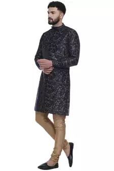 Blue Brasso Jacquard Men Kurtas